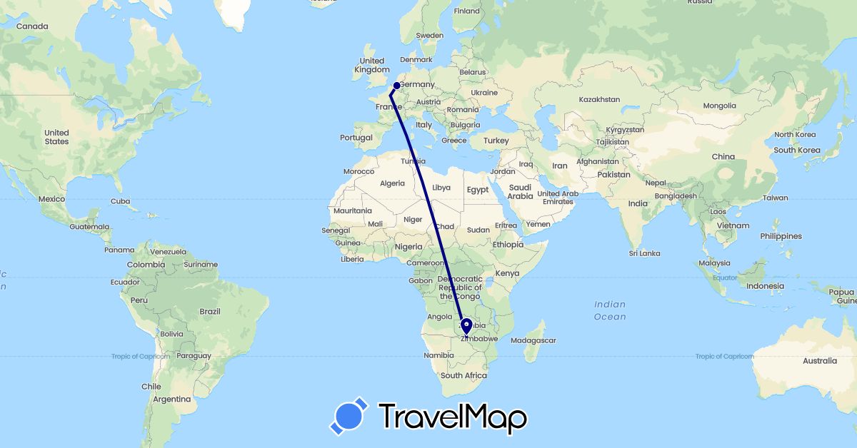 TravelMap itinerary: driving in Belgium, France, Zimbabwe (Africa, Europe)